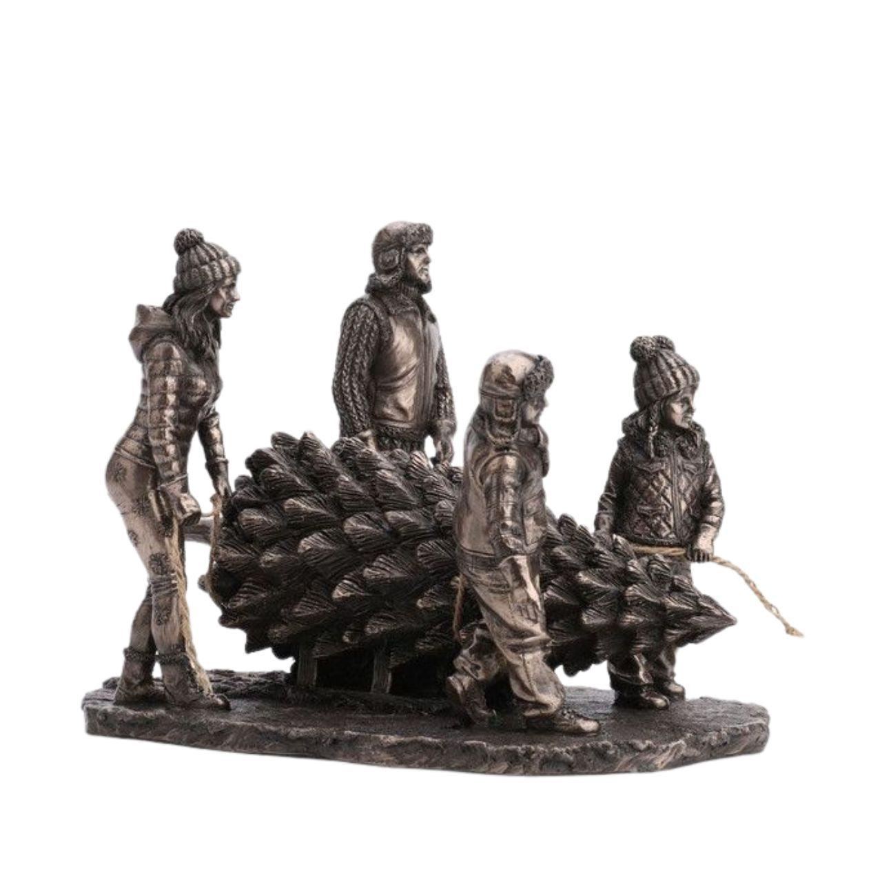 Collecting the Tree Christmas Sculpture by Genesis  A beautiful bronze coloured Christmas decoration, by Genesis Ireland. Depicting a family going to get the Christmas Tree. Let the magic of Christmas fill your home with this gorgeous sculpture for many years to come.