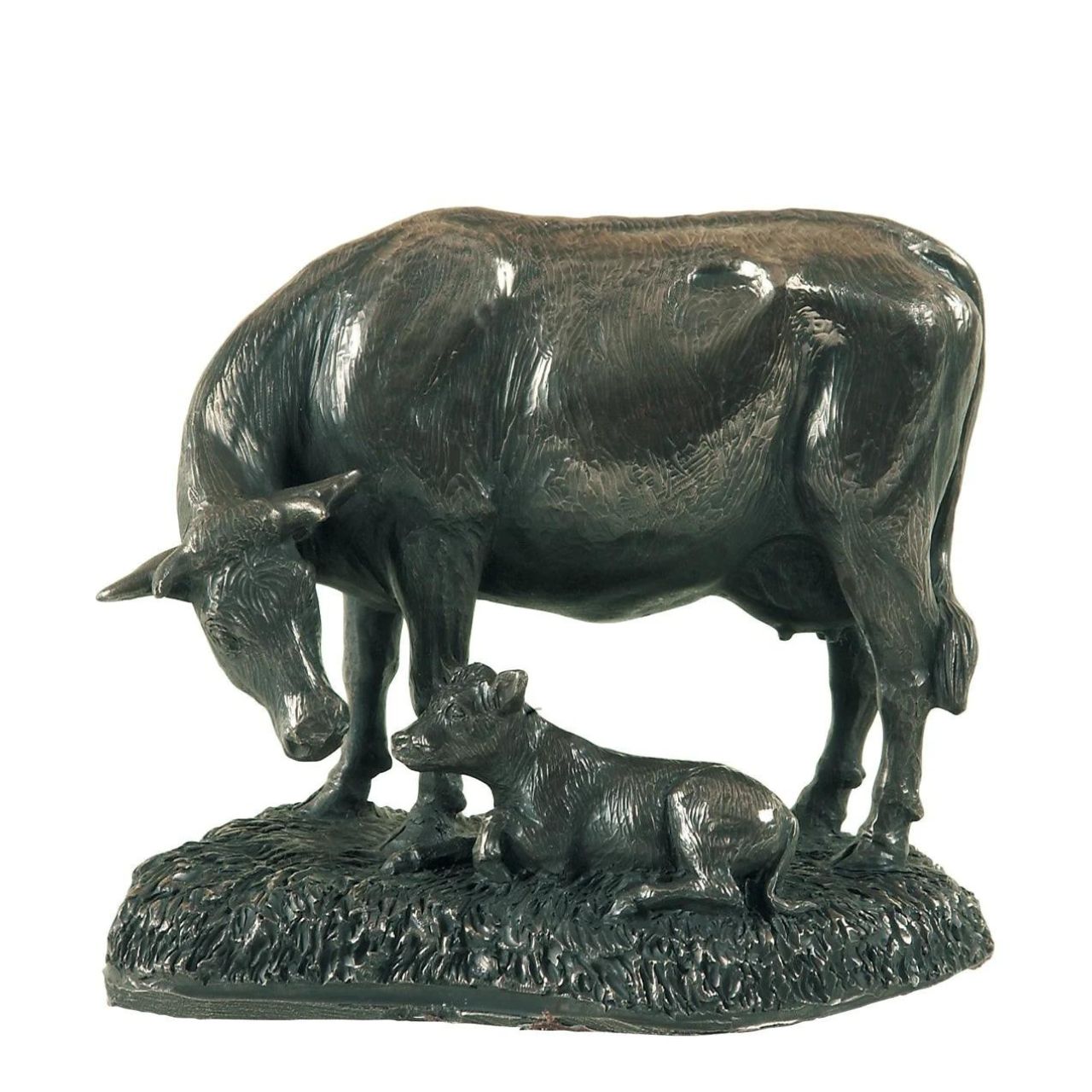 Genesis Cow and Calf  This Genesis Cow and Calf ornament is a rustic farmyard setting cast from bronze.  Genesis Fine Arts has evolved into a much loved and world famous Irish brand to produce a striking range of handcrafted cold cast bronze sculptures.
