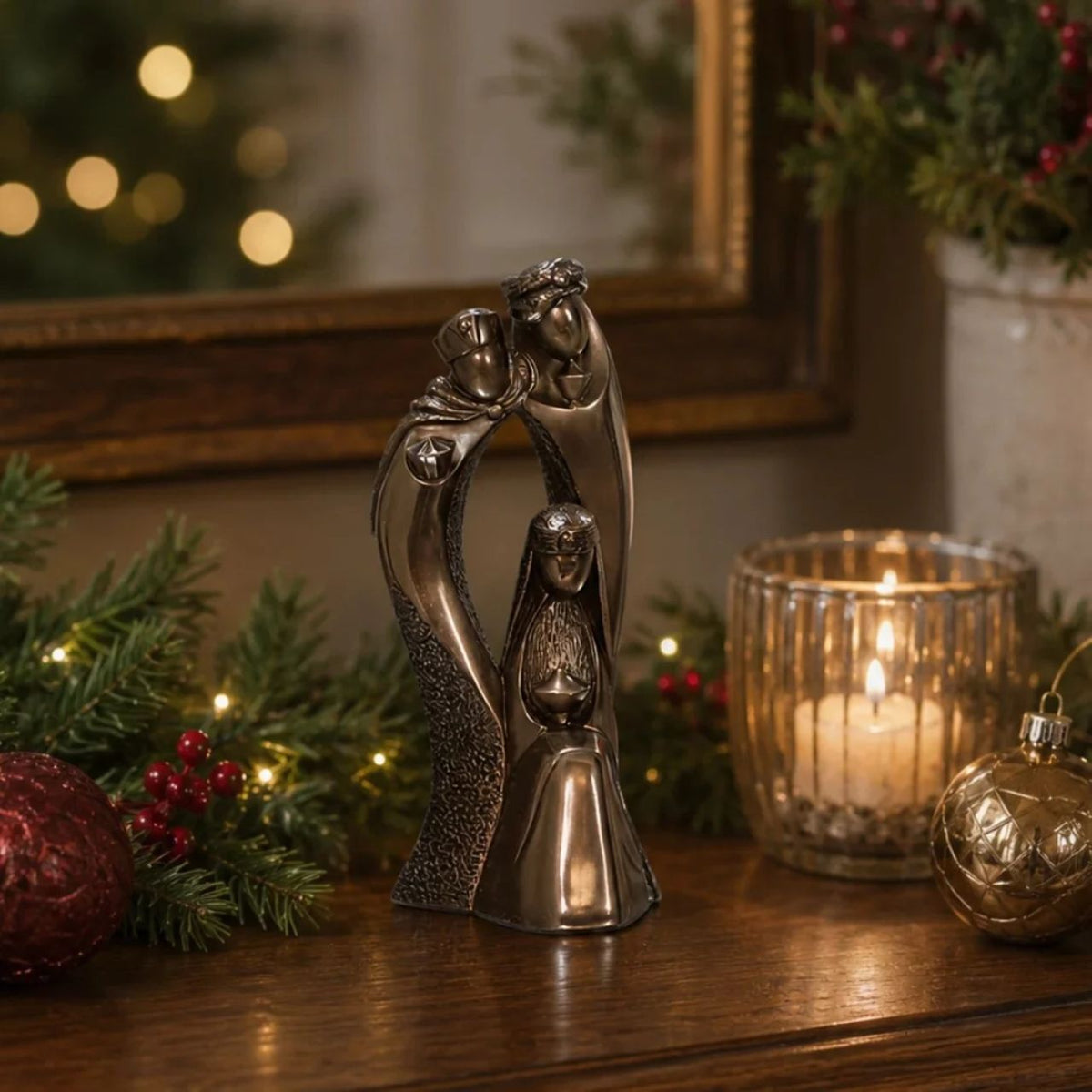 This wonderful cost case bronze sculpture is hand finished and depicts in wonderful detail the magic of the three wise men.