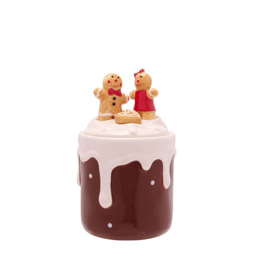 Introducing a Gingerbread Icing Cookie Jar, a delightful festive addition to your Christmas store collection. Crafted from high-quality ceramic with a lustrous glazed finish, this cookie jar is designed to bring festive cheer to any home.