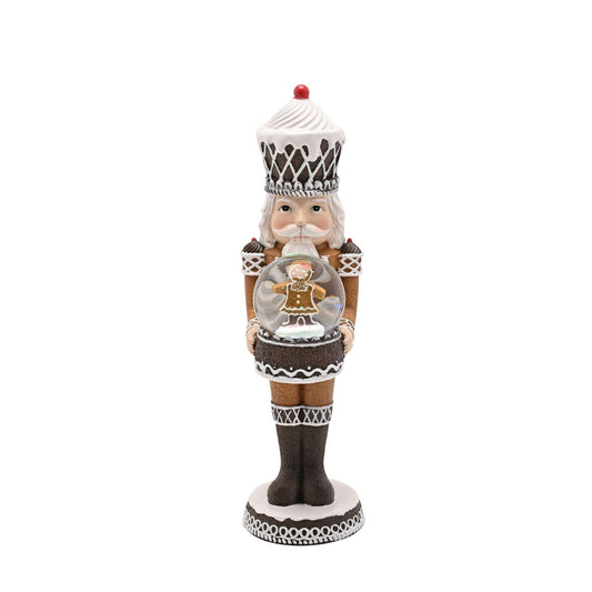 Bring festive cheer to your displays with the Santa & Friends Dark Gingerbread Nutcracker Holding a Globe - 23cm, a wonderfully detailed piece perfect for the season.