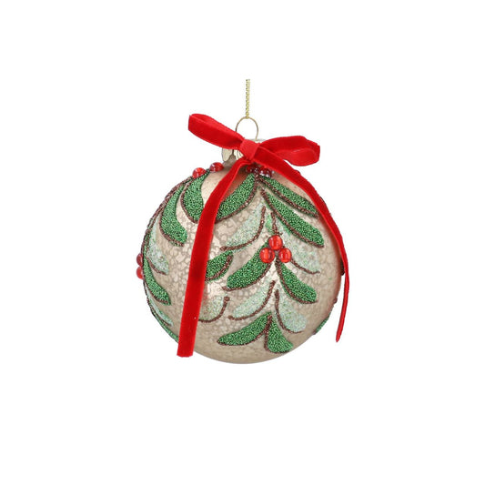 Elevate your festive décor with this exquisite Gisela Graham Christmas bauble. Crafted in antique gold with delicate vine detailing and a striking red bow accent, this elegant ornament brings timeless sophistication to any Christmas tree.