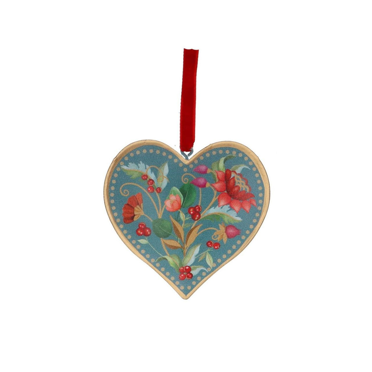 Bring festive charm to your tree with this exquisite Gisela Graham Blue Floribunda Heart &amp; Star Hanging Ornament. Crafted from 100% tin, this delicate piece features intricate blue floribunda detailing in a charming dual design—choose between a heart or star shape to suit your décor style.