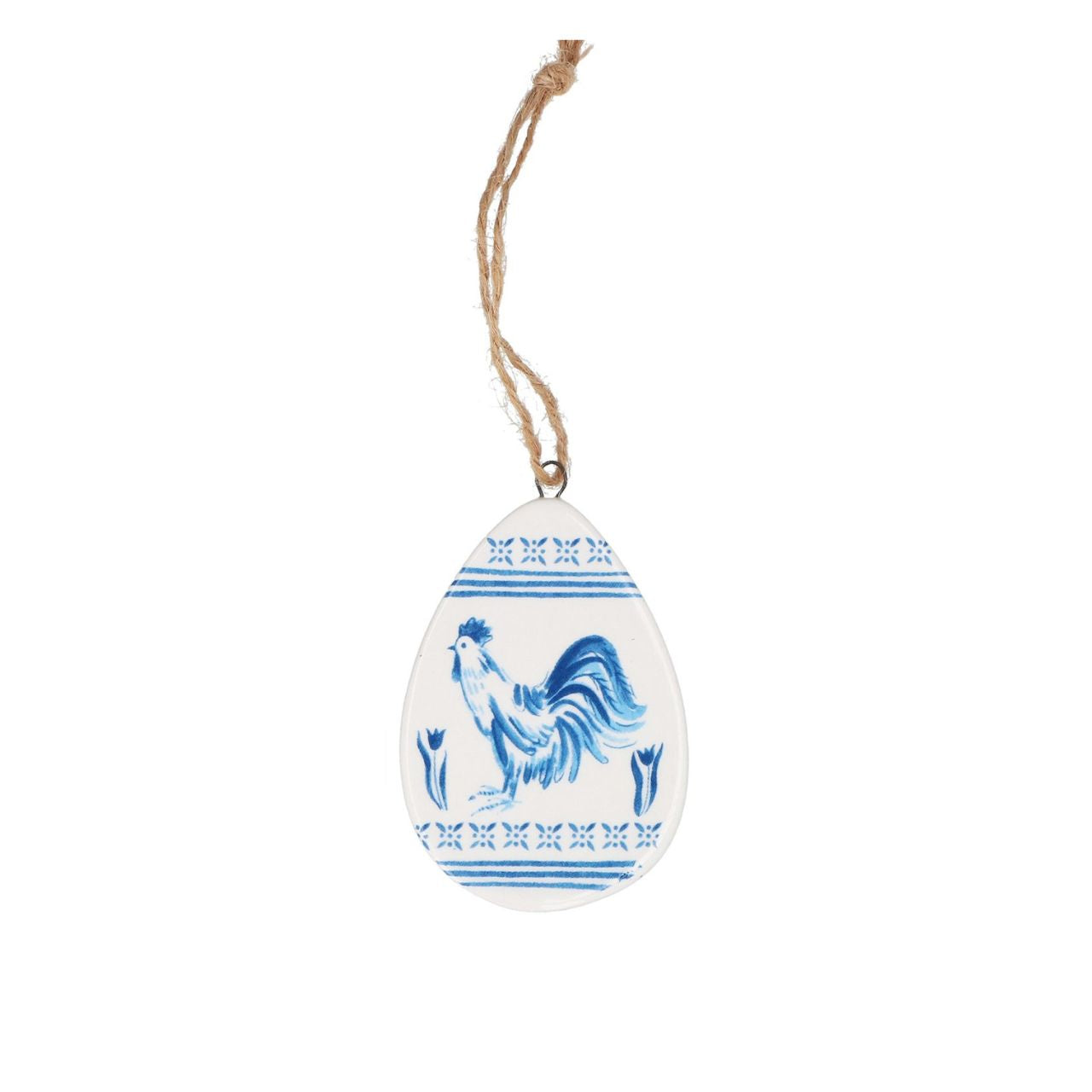 A charming ceramic egg decoration featuring a classic blue and white pattern, perfect for adding a touch of elegance to your home.