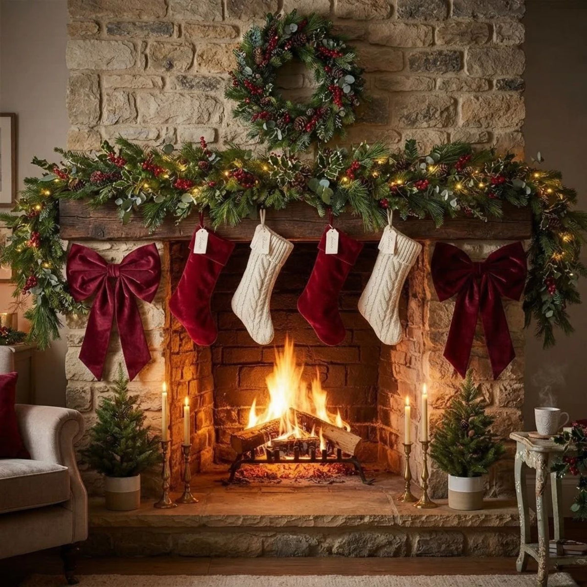 Elegant burgundy velvet bow from Gisela Graham, perfect for adding festive charm to your Christmas décor. This luxurious seasonal decoration features rich jewel-tone burgundy fabric that complements any holiday colour scheme.