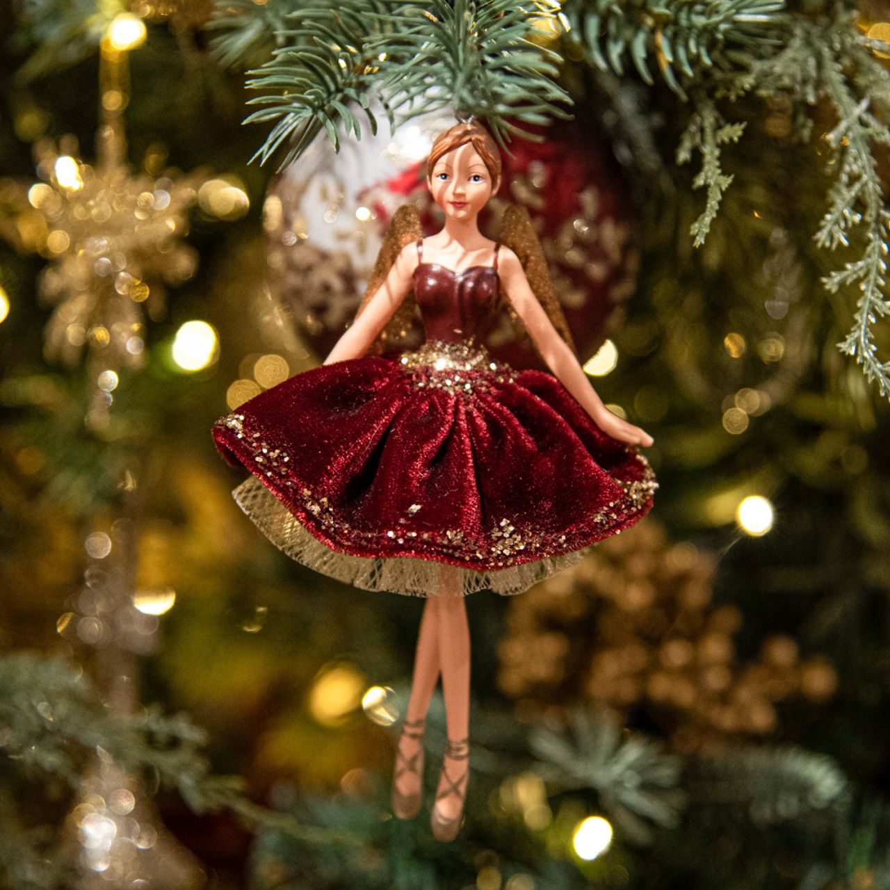 Gisela Graham Luxury Burgundy Velvet Fairy Hanging Ornaments 13 cm  Browse our beautiful range of luxury Christmas tree decorations, baubles & ornaments for your tree this Christmas.