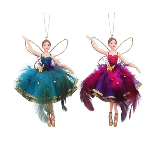 Elevate your holiday decor with the Gisela Graham Christmas Feather Fairy in elegant purple and teal hues. Crafted with delicate feathers and exquisite detailing, this fairy adds a refined, whimsical touch to any festive setting, perfect for those seeking a graceful and stylish ornament to enrich their Christmas ambiance.