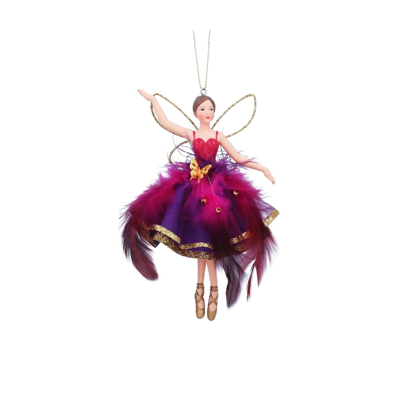 Elevate your holiday decor with the Gisela Graham Christmas Feather Fairy in elegant purple and teal hues. Crafted with delicate feathers and exquisite detailing, this fairy adds a refined, whimsical touch to any festive setting, perfect for those seeking a graceful and stylish ornament to enrich their Christmas ambiance.