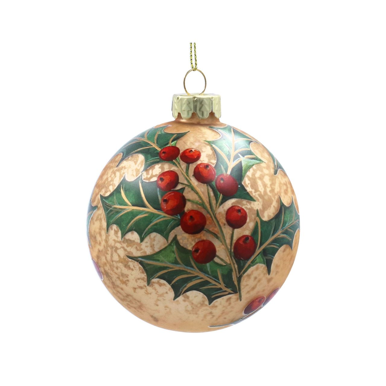 Elevate your holiday décor with the Gisela Graham Antique Gold Holly Christmas Glass Bauble. Expertly crafted, this elegant ornament features delicate holly motifs in warm antique gold tones, adding a timeless charm to your Christmas tree.