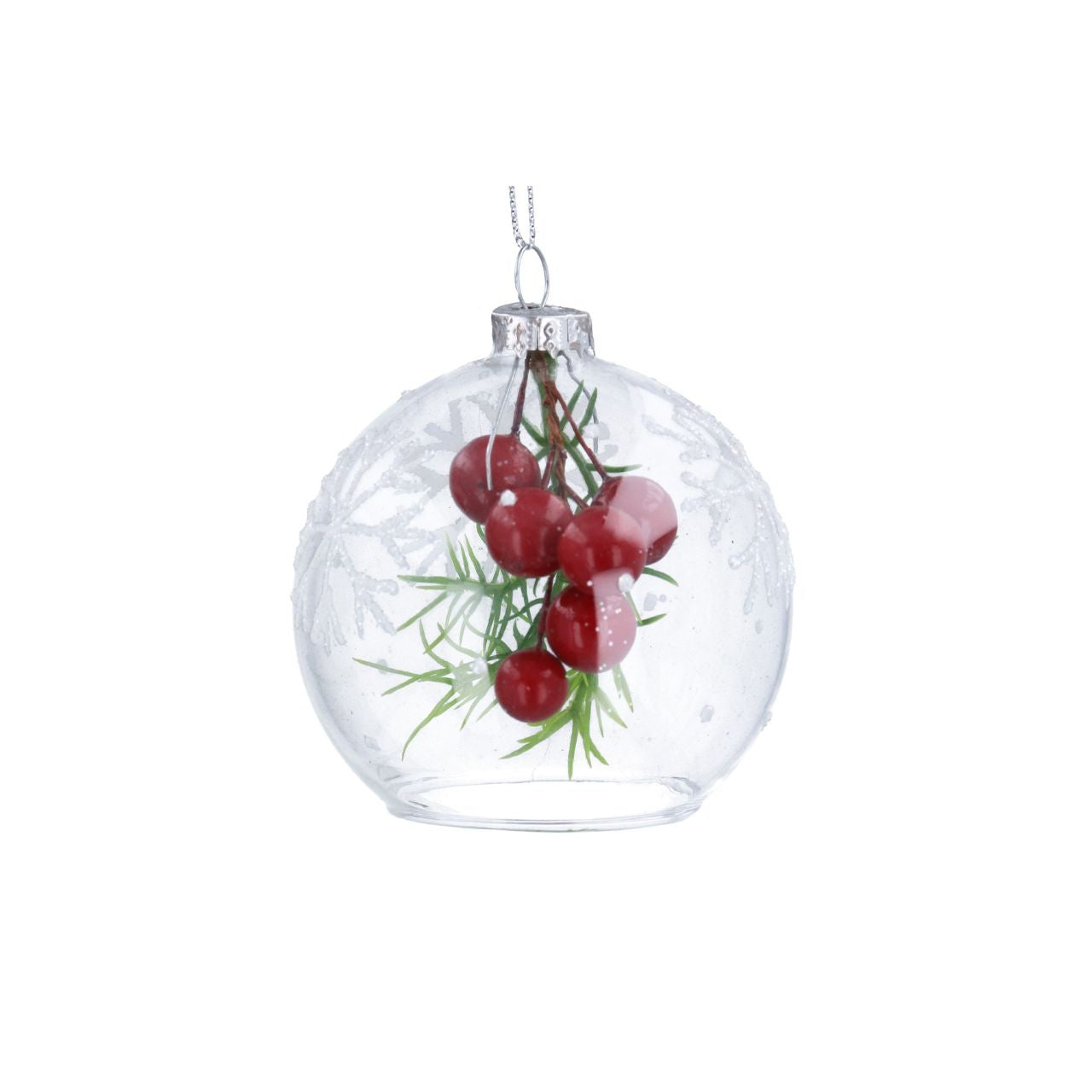 Enhance your holiday décor with the Gisela Graham Christmas Glass Bauble Open Ball featuring a delicate berry spray. Crafted with elegant detail, this open glass bauble adds a refined, festive touch to any Christmas tree.