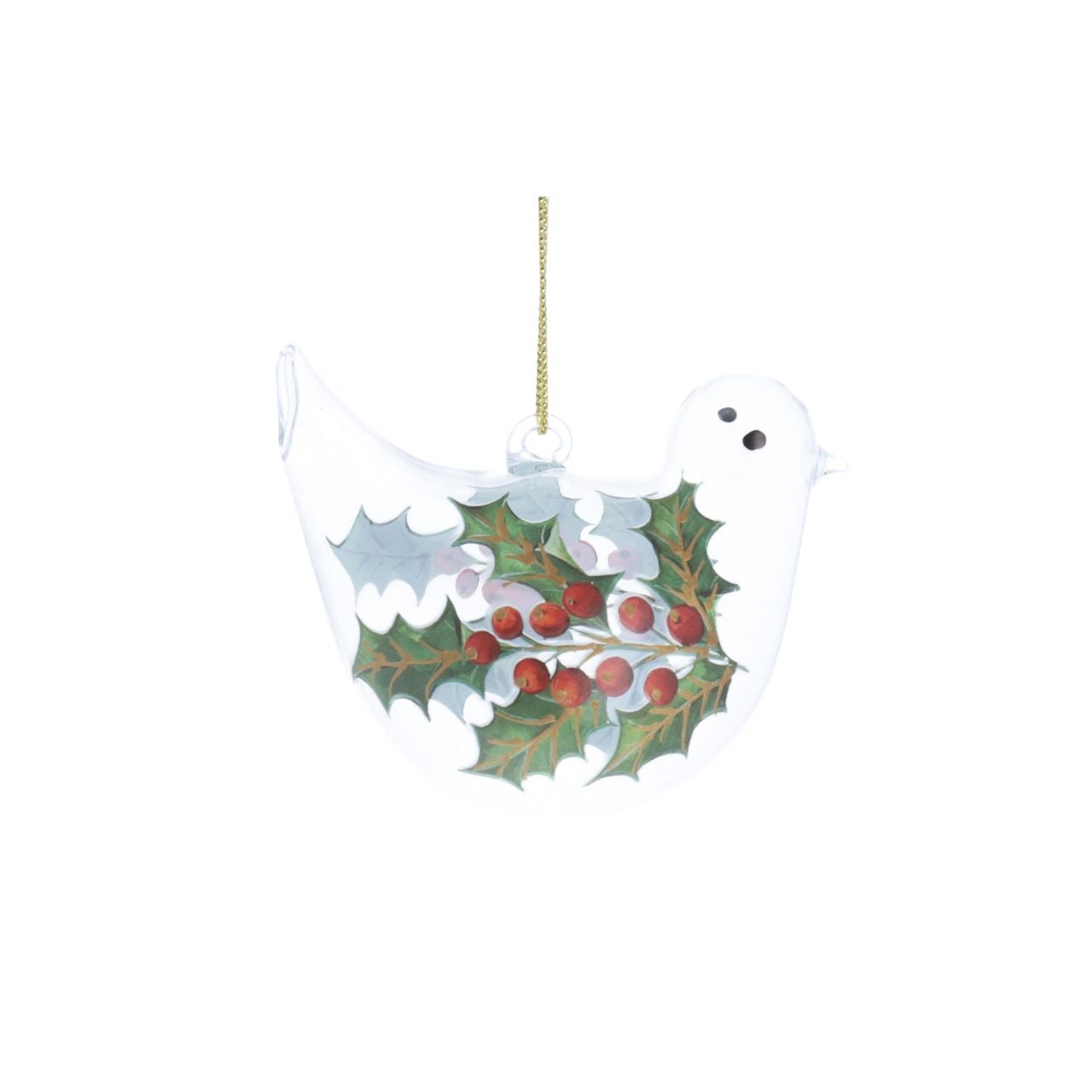 Elevate your holiday décor with the Gisela Graham Christmas Glass Clear Holly Bird Hanging Ornament. Crafted with delicate clear glass, this elegant bird ornament adds a refined touch to your Christmas tree or festive display.