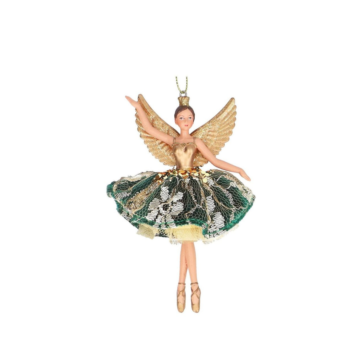 Elevate your holiday décor with the Gisela Graham Christmas Green and Gold Lace Fairy. Crafted with delicate and exquisite detailing, this fairy adds a refined, whimsical touch to any festive setting, perfect for those seeking a graceful and stylish ornament to enrich their Christmas ambiance.