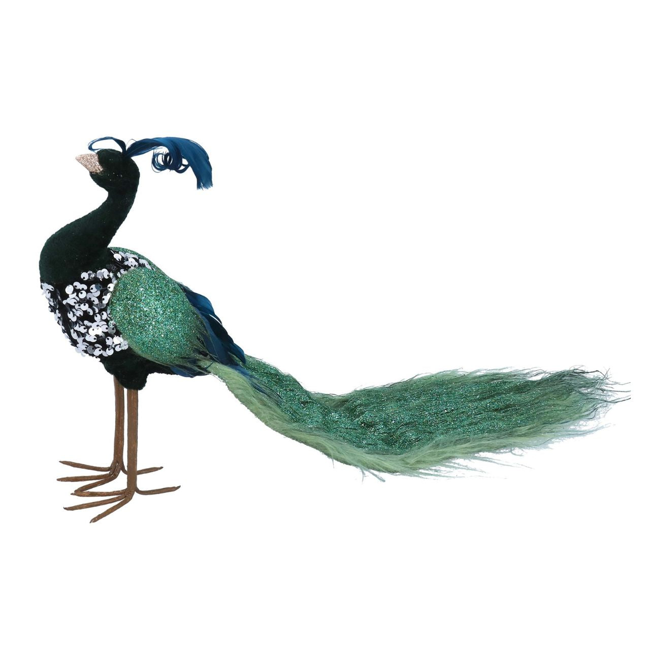 Elevate your festive décor with the Gisela Graham Christmas Green Peacock Ornament. Crafted with exquisite detail, this elegant ornament adds a refined touch to any Christmas tree or holiday setting.