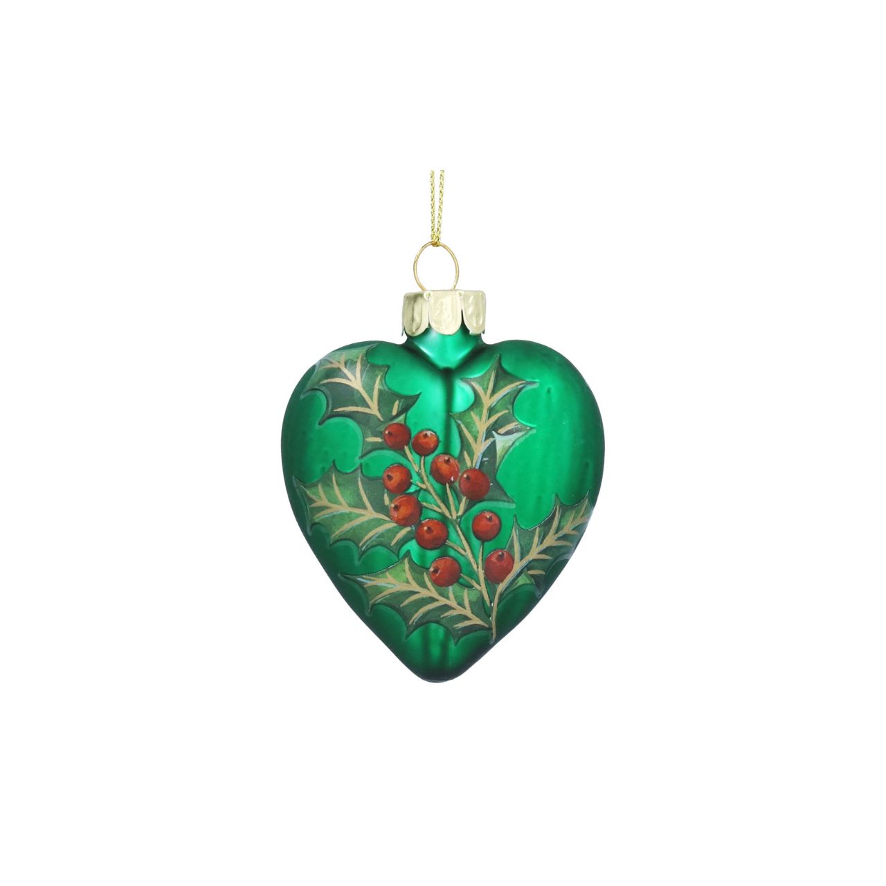 Elevate your holiday decor with the Gisela Graham Matt Forest Green Heart Bauble. Featuring a refined matte finish adorned with delicate holly details, this elegant glass ornament brings a timeless charm to your Christmas tree.
