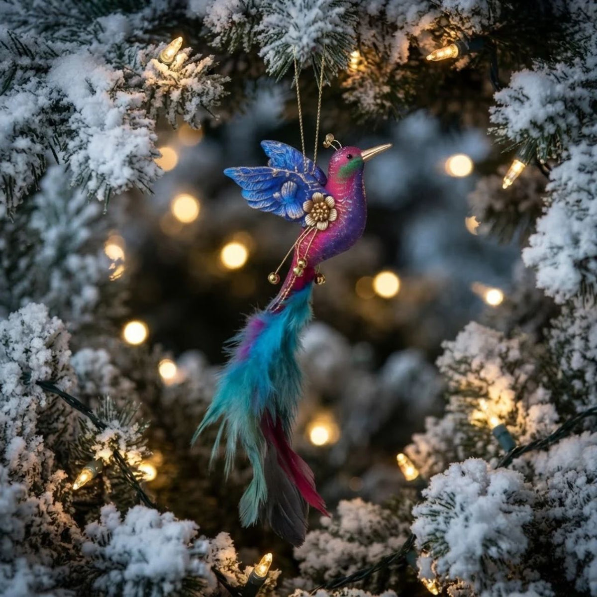 The Paradise Garden Hummingbird with Feather by Gisela Graham London is an elegant Christmas hanging decoration that adds a refined touch to your festive décor.