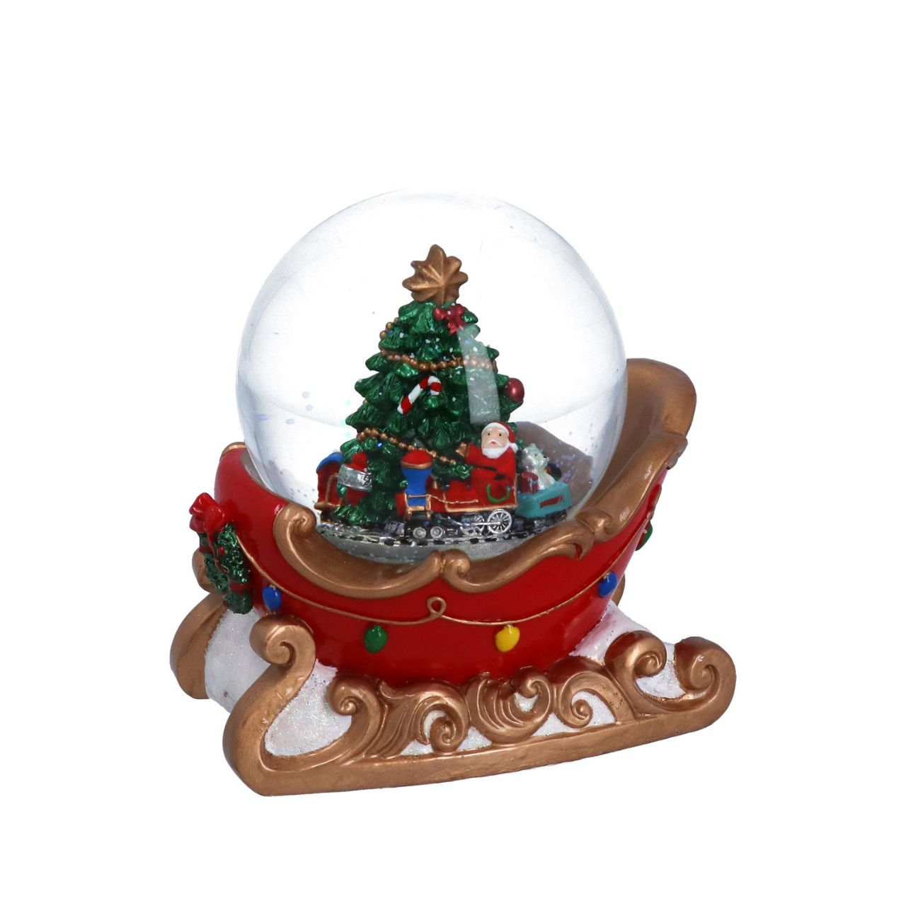 Elevate your holiday décor with the Gisela Graham Christmas Tree with Sleigh Snow Globe. This elegant piece combines a beautifully detailed Christmas tree with a charming sleigh holding a delicate snow globe, creating a timeless festive centerpiece.