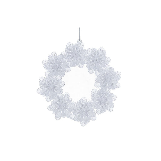 Bring festive elegance to your holiday décor with this stunning Gisela Graham Clear Snowflakes Wreath Hanging Ornament. Featuring delicate snowflake designs encased in clear acrylic, this ornament captures the magic of winter with sparkling glitter accents and fine painted details.