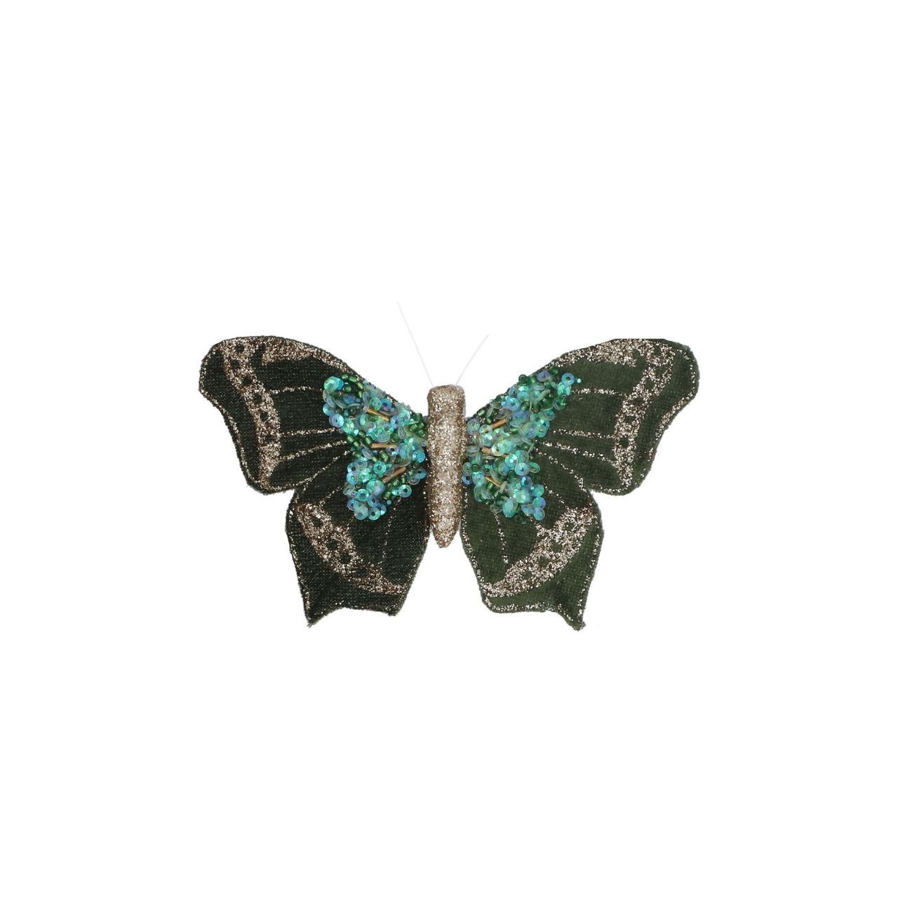 Add a refined festive touch with the Gisela Graham Fabric Clip-on Red Green Butterfly Christmas Decoration. Featuring elegant red and green hues, this delicately crafted butterfly effortlessly clips onto your tree or wreath, enhancing your holiday décor with a subtle charm.