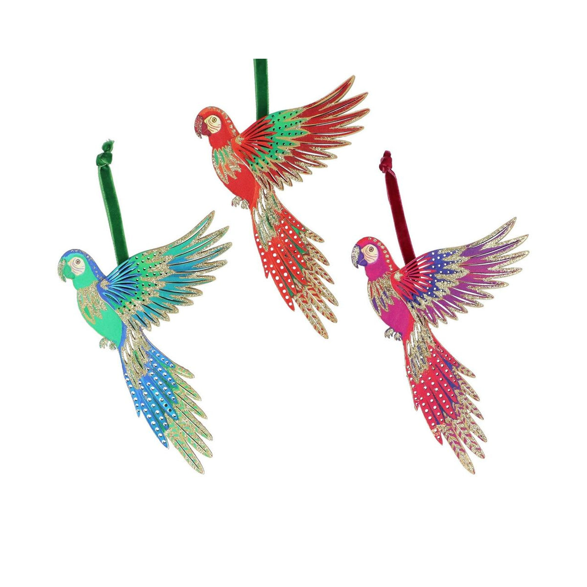 Bring whimsical charm to your tree with this delightful Gisela Graham Fantasia Parrot Christmas Hanging Ornament. Crafted from quality plywood with elegant gold trimming, this playful parrot features vibrant colour options—choose from rich green, festive red, or regal purple to match your holiday décor.