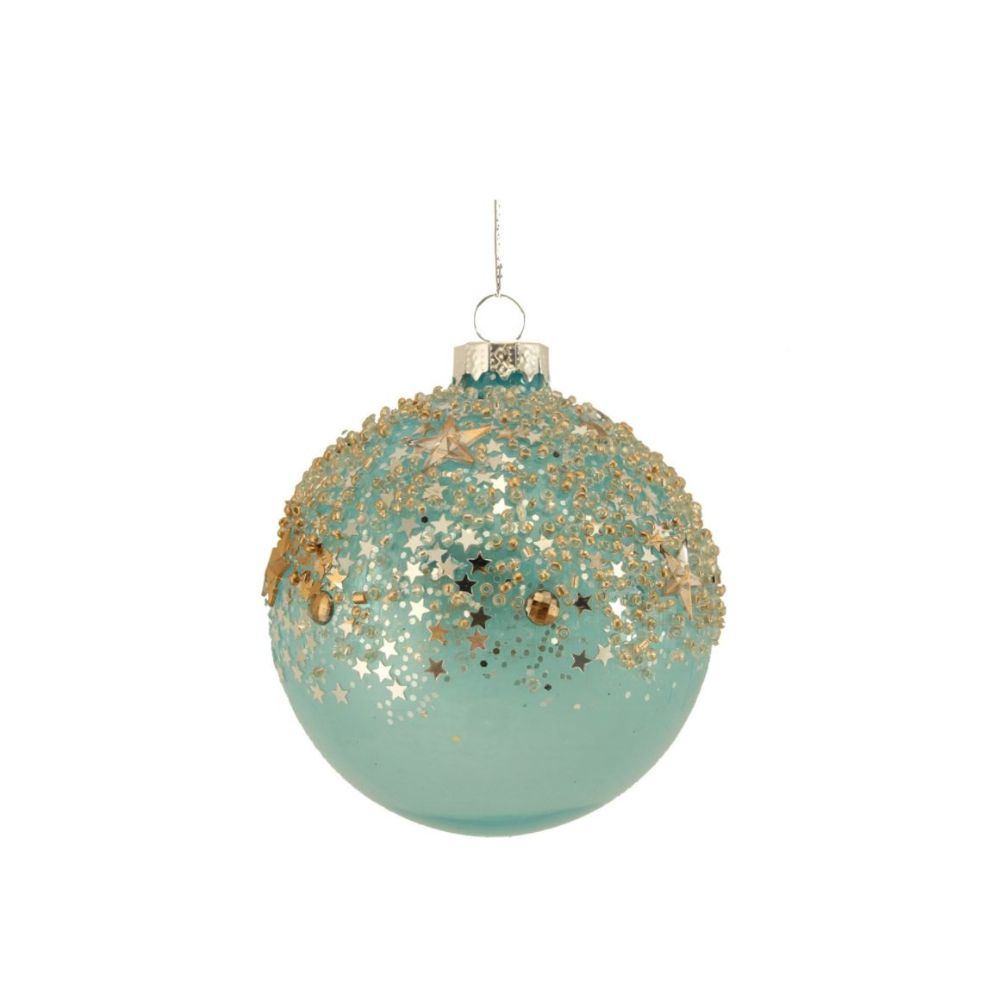 Gisela Graham Glass Bauble 8 cm - Blue/Gold Stars  This beautifully festive bauble from Gisela Graham is the perfect way to add a touch of glitter to your tree this Christmas