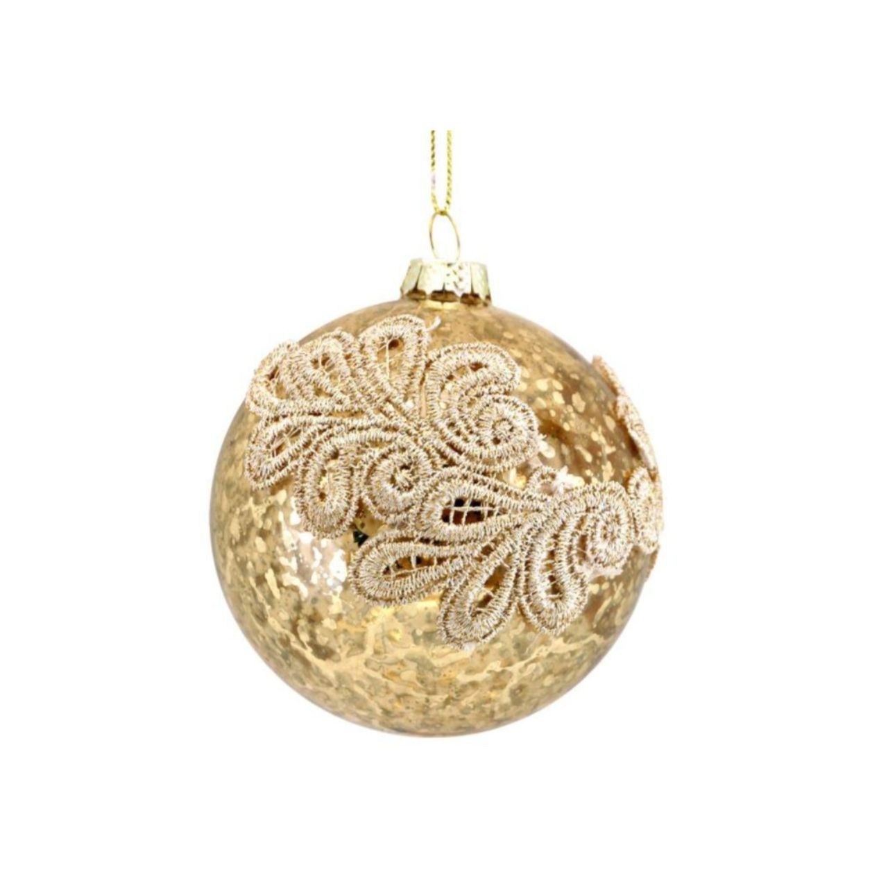 Gisela Graham Glass Bauble - Antique Gold/Gold Embroidered