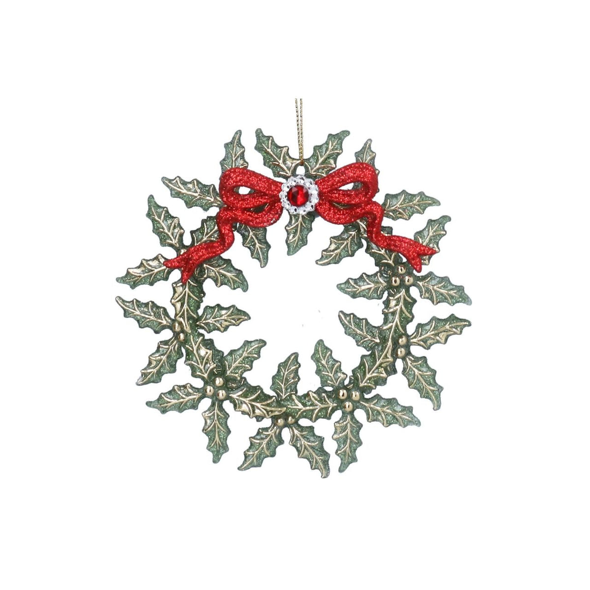 Gisela Graham Holly Wreath with Red Bow Hanging Ornament brings festive elegance to your holiday décor. This charming ornament features a classic holly wreath design adorned with a vibrant red bow, perfect for adding seasonal cheer to your tree or home.