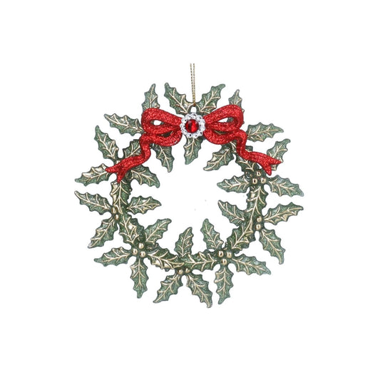 Gisela Graham Holly Wreath with Red Bow Hanging Ornament brings festive elegance to your holiday décor. This charming ornament features a classic holly wreath design adorned with a vibrant red bow, perfect for adding seasonal cheer to your tree or home.