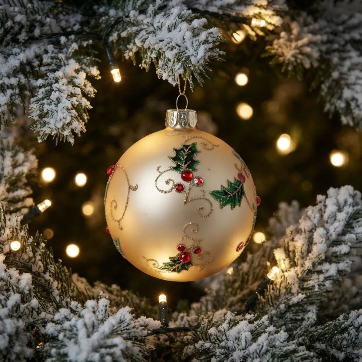 Elevate your holiday decor with this elegant Christmas bauble from Gisela Graham London. Finished in a refined matt gold, it features delicate diamante holly accents that add a subtle sparkle without overwhelming.