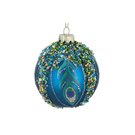 Add a touch of refined beauty to your holiday décor with the Gisela Graham Matt Peacock Blue Christmas Bauble. This elegant glass bauble features a deep peacock blue matt finish, enhanced with delicate sequin peacock feather details that capture the essence of festive sophistication.