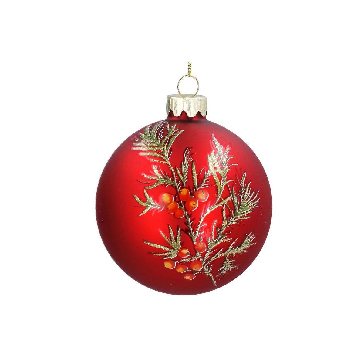 Gisela Graham Gisela Graham's elegant Matt Red Glass Christmas Bauble features a festive fir and red berries design, bringing timeless holiday charm to your tree. Crafted from premium glass, this 8cm ornament combines matt red tones with botanical details for a sophisticated seasonal look.