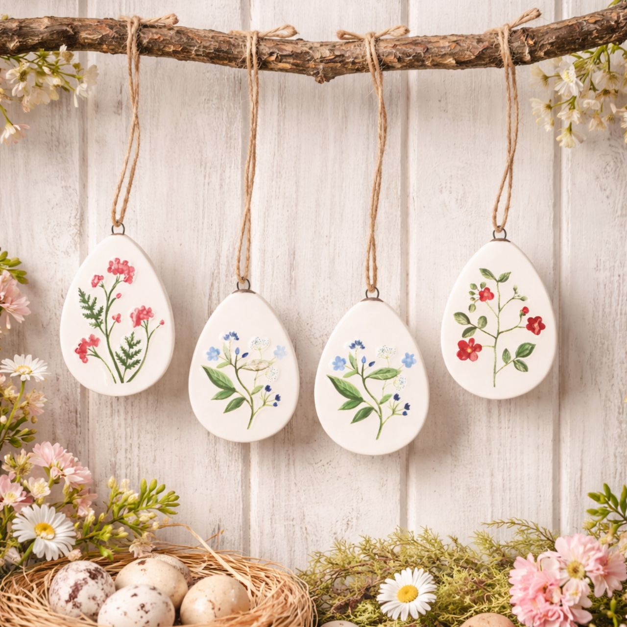 Bring springtime charm to your home with this delightful ceramic hanging decoration from Gisela Graham. Featuring a meadow-inspired egg design, it's crafted from durable dolomite and finished with a subtle, natural aesthetic.