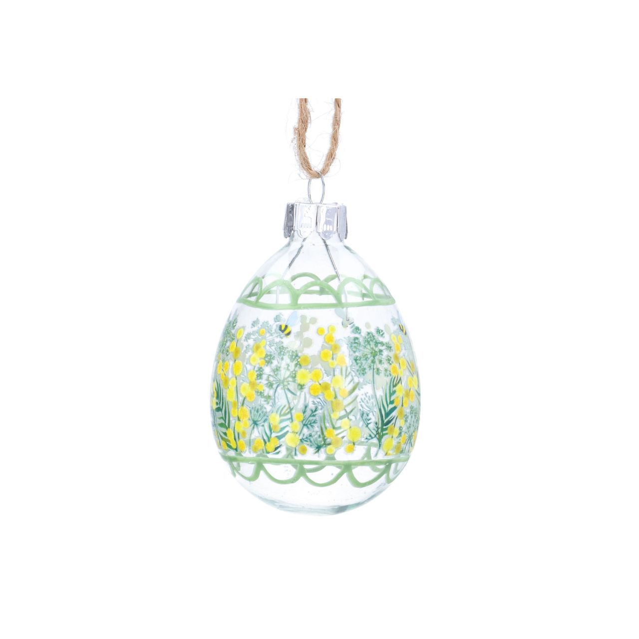 A delicate glass hanging decoration from Gisela Graham, this charming mimosa egg features an elegant scalloped edge design. Crafted entirely from glass, it brings a touch of spring-inspired beauty to any room or tree.