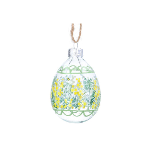 A delicate glass hanging decoration from Gisela Graham, this charming mimosa egg features an elegant scalloped edge design. Crafted entirely from glass, it brings a touch of spring-inspired beauty to any room or tree.