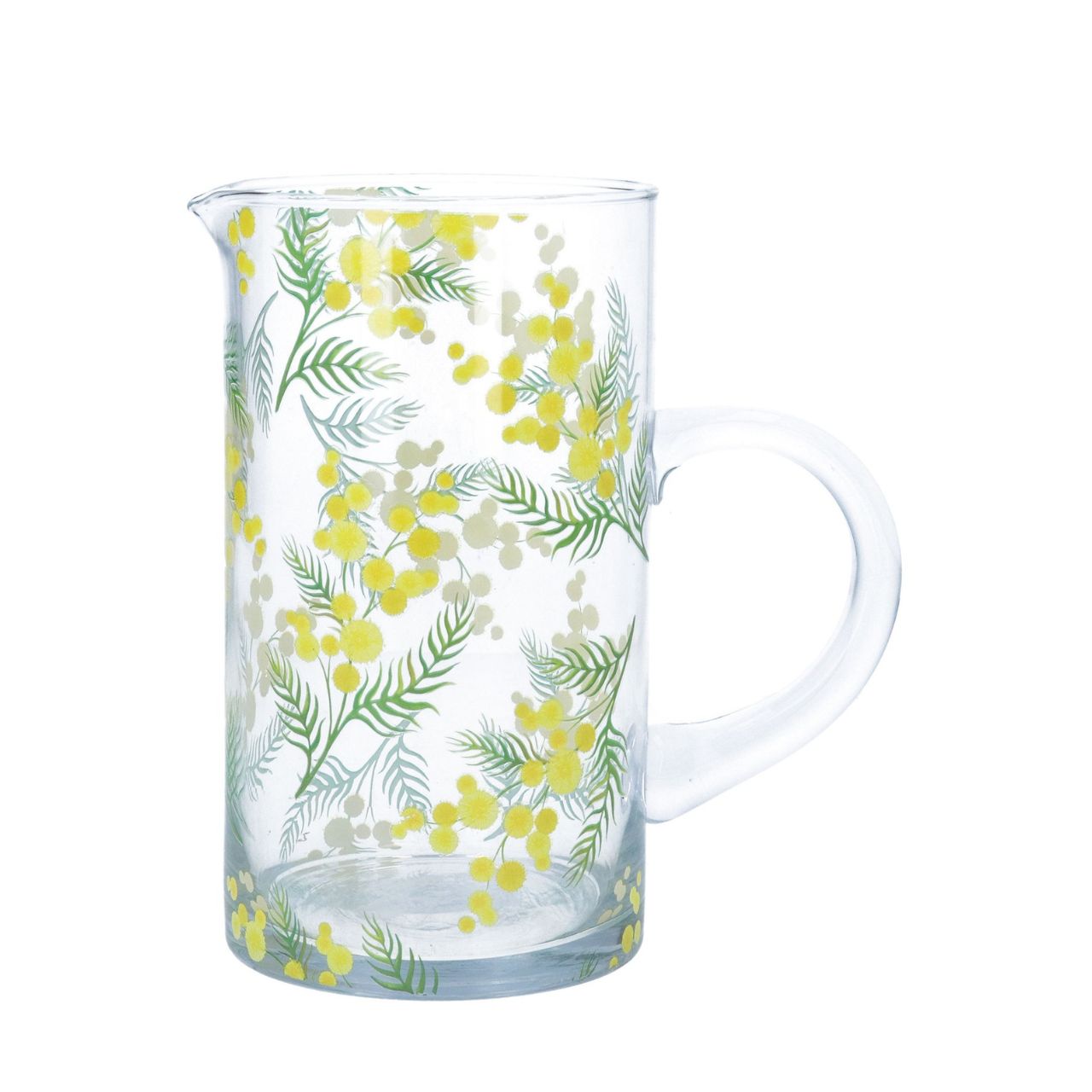 Bring the beauty of spring into your home with this charming glass water jug by Gisela Graham. Featuring delicate Mimosa-inspired design, this 20cm jug combines elegance with everyday practicality.