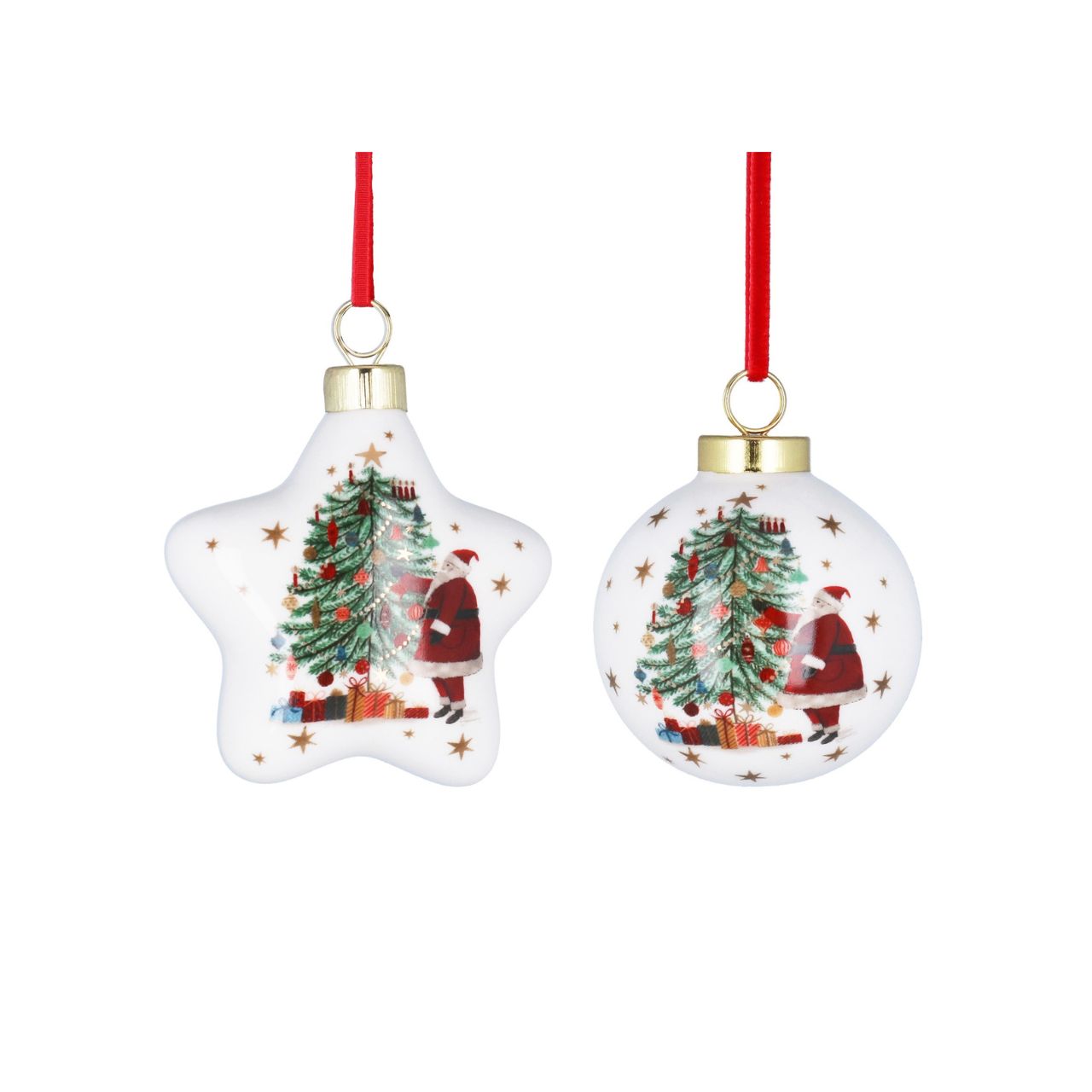 Celebrate the festive season with the Gisela Graham Nostalgia Santa &amp; Tree Ceramic Christmas Bauble. Crafted with elegant detail, this ceramic bauble features charming vintage-inspired designs of Santa and a classic tree star, adding a refined touch to your Christmas décor.