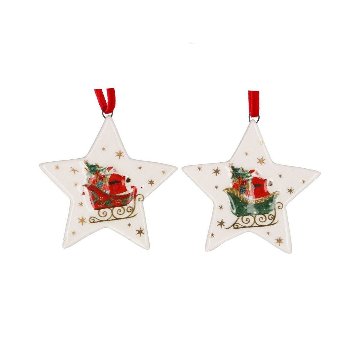 Bring nostalgic charm to your tree with this beautiful Gisela Graham ceramic star ornament. Featuring a vintage sleigh design, this hanging decoration captures classic Christmas elegance in fine dolomite ceramic. Perfect for collectors and traditionalists alike, it adds a timeless touch to any holiday display.
