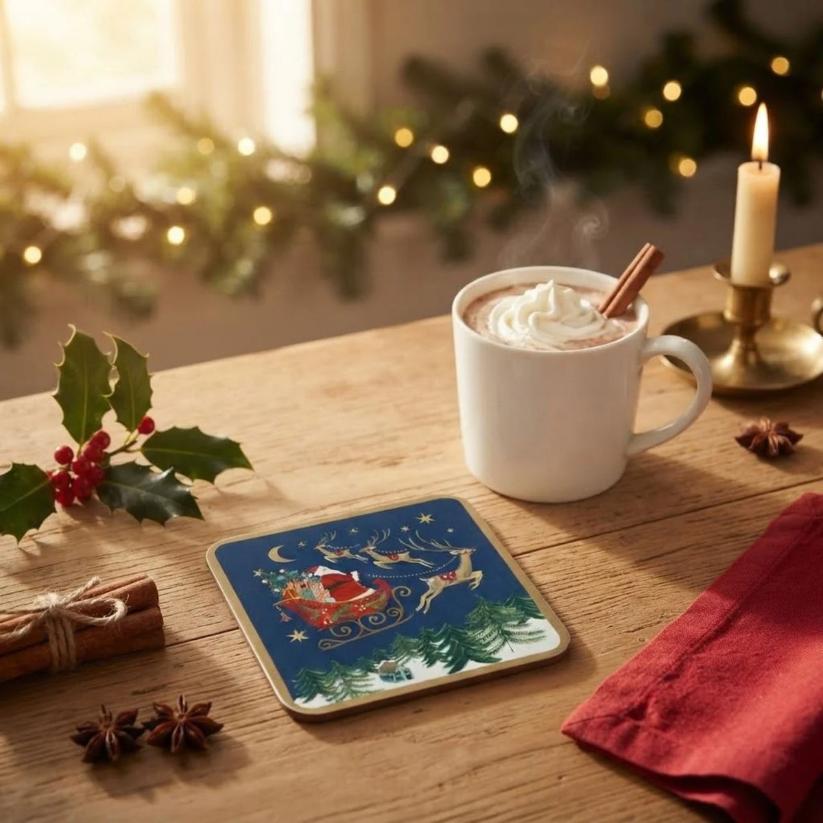 Gisela Graham Nostalgia Sleigh Christmas Coaster brings festive charm to your holiday entertaining. This charming coaster features nostalgic sleigh artwork that captures the magic of traditional Christmas celebrations.