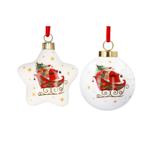 Gisela Graham Nostalgia Sleigh Star & Ball Christmas Ceramic Bauble brings timeless charm to your festive décor. This beautifully crafted ceramic ornament features a nostalgic design combining a delicate sleigh motif with star and ball detailing, perfect for collectors and holiday enthusiasts alike.