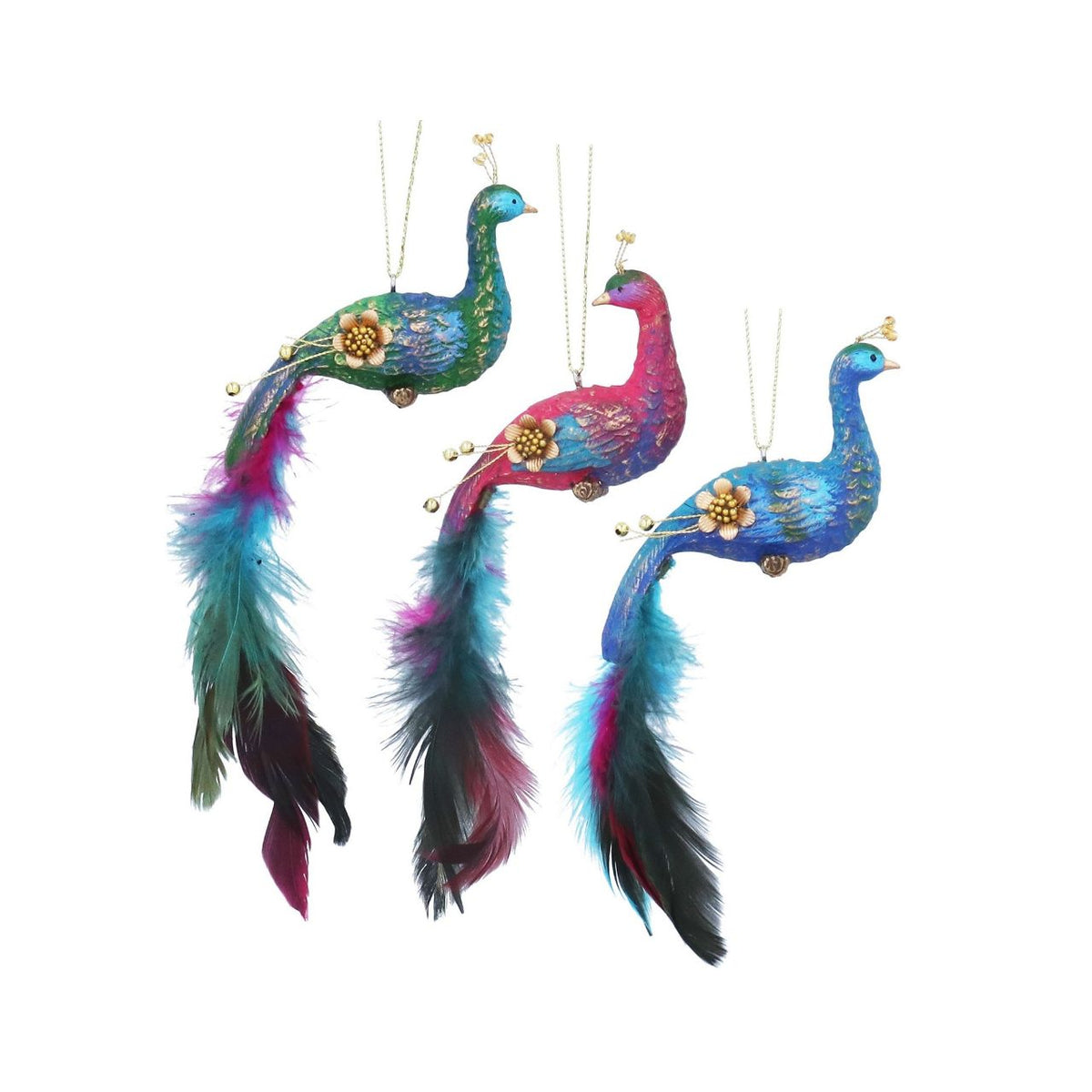 Bring festive elegance to your tree with this exquisite Gisela Graham Paradise Garden Peacock hanging ornament. Adorned with real chicken feathers for authentic detail, this showstopping piece features a graceful peacock design that captures the beauty of paradise.