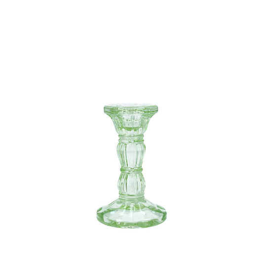 Bring soft, elegant light to your home with this charming pastel green glass candlestick from Gisela Graham. Standing at 10cm tall with a 6cm base, this delicate piece combines timeless design with contemporary colour.