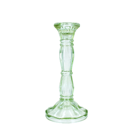 Bring soft, elegant light to your home with this charming pastel green glass candlestick from Gisela Graham. Standing at 20cm tall with a 9cm base, this delicate piece combines timeless design with contemporary colour.