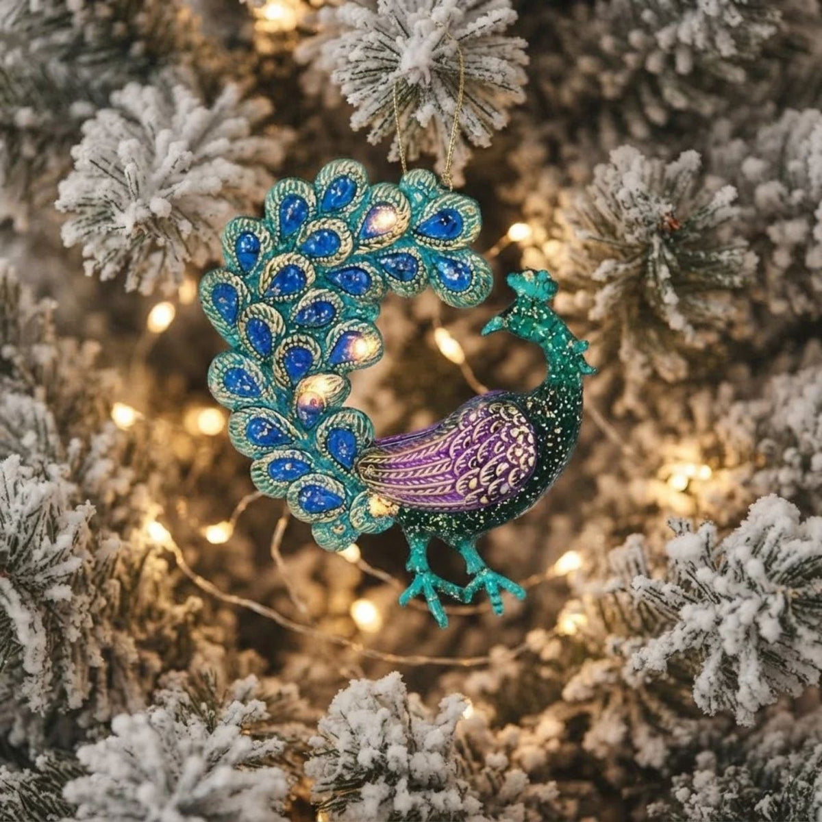 Add elegance to your Christmas tree with this stunning peacock ornament from Gisela Graham. Crafted from premium acrylic with shimmering glitter accents, it features vibrant peacock detailing that captures the festive spirit.