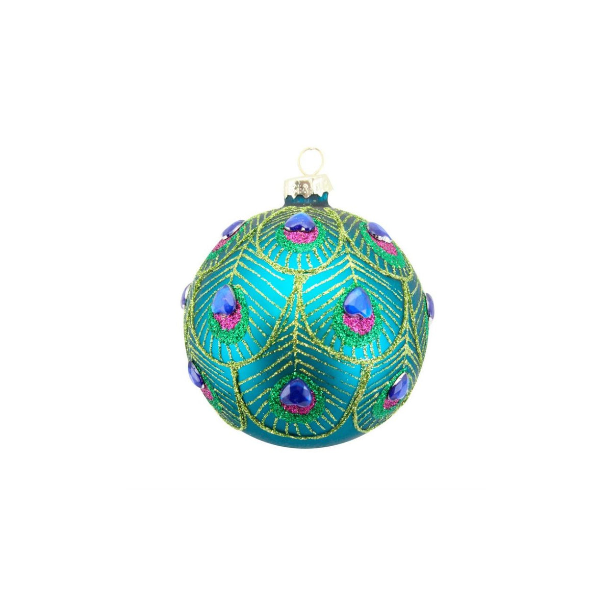 Elevate your festive décor with this stunning peacock feather-inspired glass bauble. Featuring an elegant scalloped design and iridescent peacock detailing, this ornament brings sophisticated holiday charm to any tree or display.