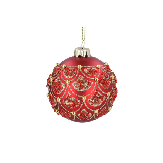 Gisela Graham Red & Gold Scallops Christmas Glass Bauble brings elegant festive charm to your tree. This hand-crafted ornament features a stunning scallop pattern in rich red and gold tones, perfect for adding a touch of sophistication to your holiday display.