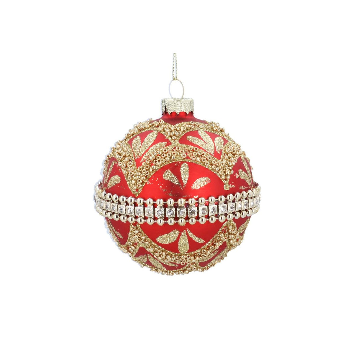 Elevate your festive décor with this stunning Gisela Graham Christmas bauble. Featuring elegant red and gold swags accented with a sparkling diamante band, this ornament brings sophisticated holiday charm to any tree.