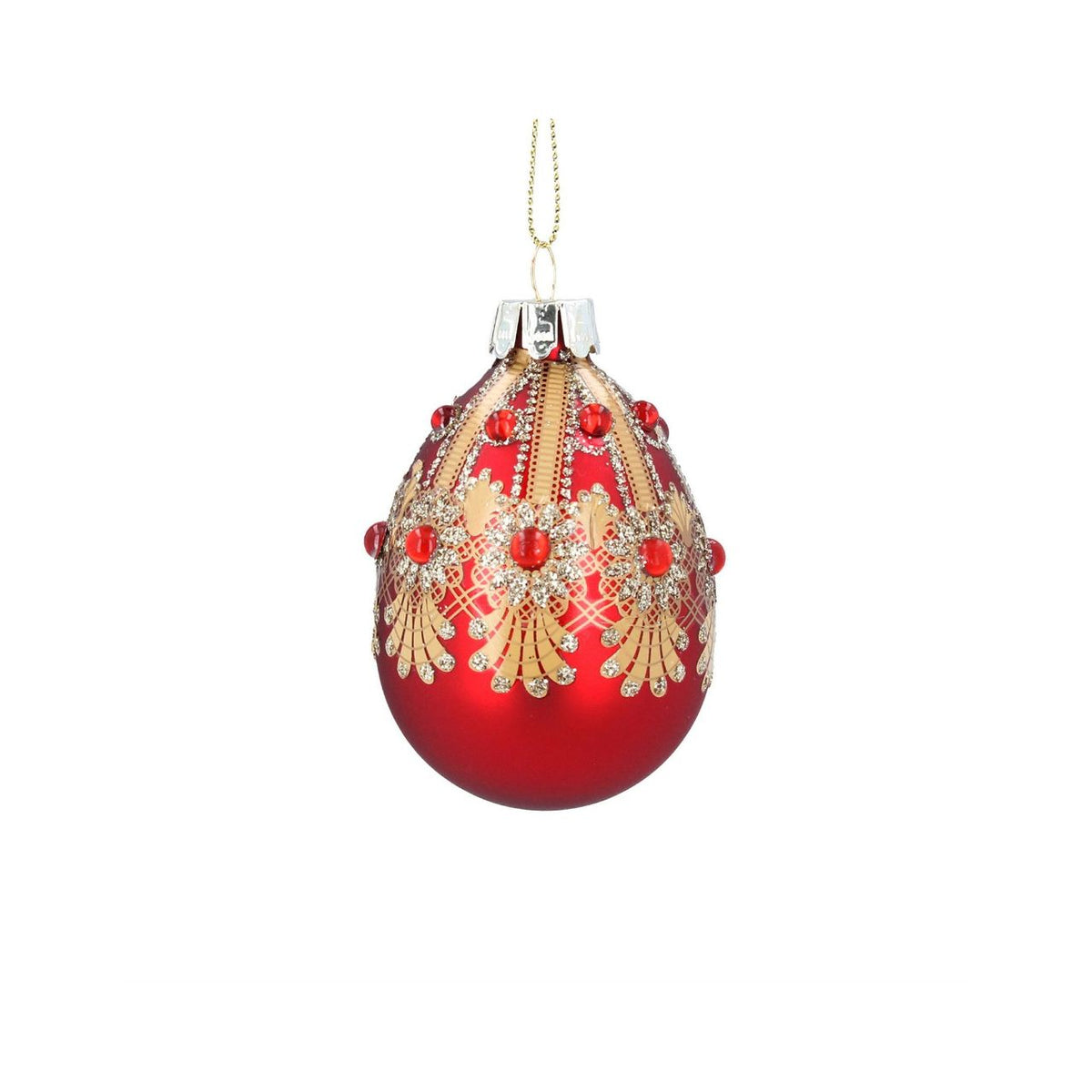 Gisela Graham Elevate your festive décor with this stunning Gisela Graham Red Jewelled Egg Christmas Hanging Ornament. Crafted from premium glass with delicate acrylic accents, this elegant ornament features rich red tones and jewelled detailing that catches the light beautifully.