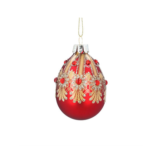 Gisela Graham Elevate your festive décor with this stunning Gisela Graham Red Jewelled Egg Christmas Hanging Ornament. Crafted from premium glass with delicate acrylic accents, this elegant ornament features rich red tones and jewelled detailing that catches the light beautifully.