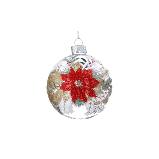 Elevate your festive décor with this stunning Gisela Graham Red Poinsettia Spray Clear Glass Bauble. Featuring vibrant red poinsettia detailing against pristine clear glass, this 8cm ornament captures the elegance of the holiday season.