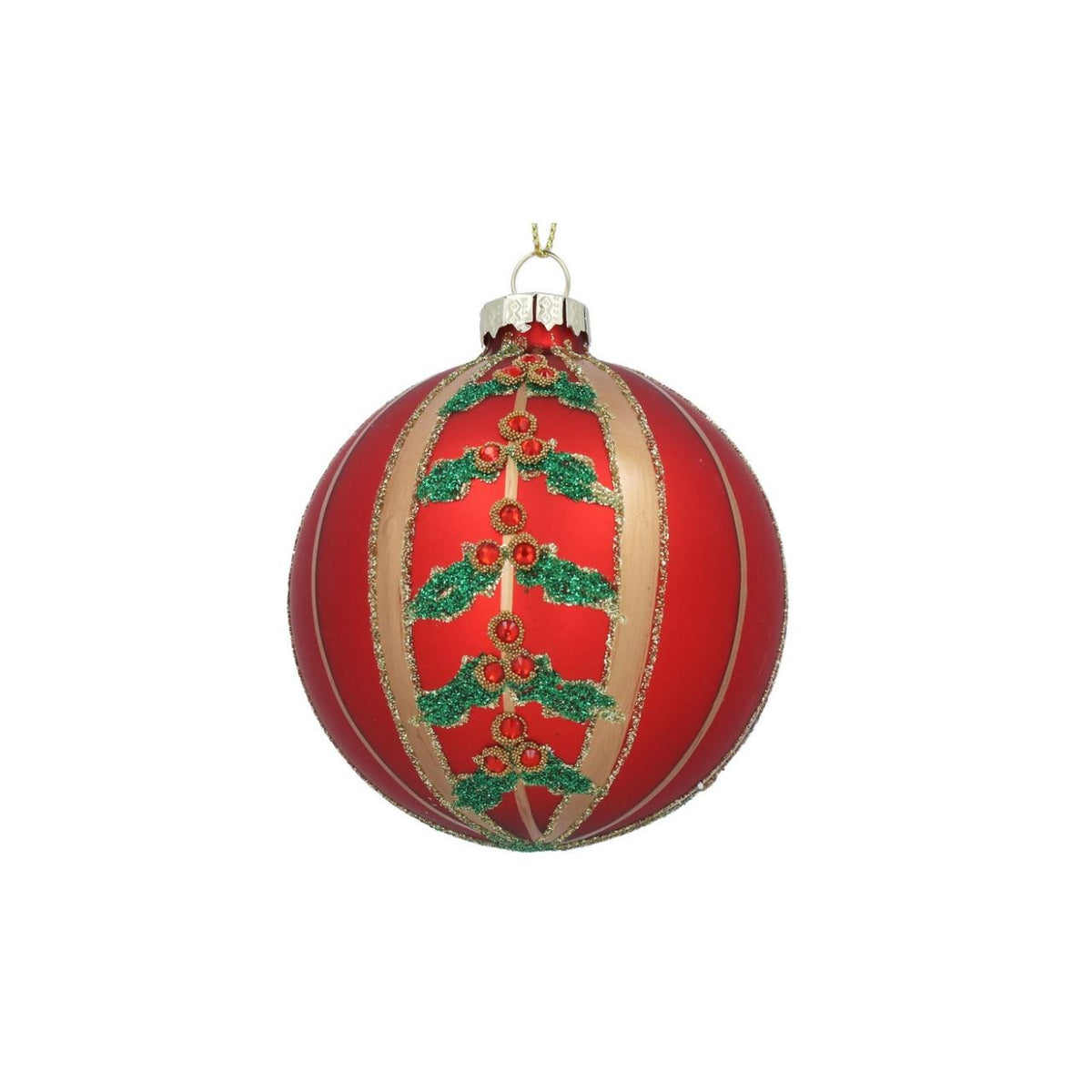 Elevate your holiday décor with this stunning Gisela Graham glass bauble, featuring rich red tones complemented by delicate gold stripes and sprigs. Hand-finished and crafted from premium glass with shimmering glitter accents, this ornament brings timeless elegance to any Christmas tree.