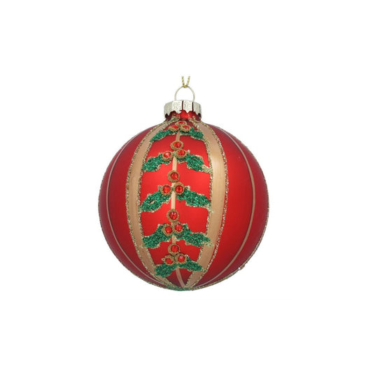 Elevate your holiday décor with this stunning Gisela Graham glass bauble, featuring rich red tones complemented by delicate gold stripes and sprigs. Hand-finished and crafted from premium glass with shimmering glitter accents, this ornament brings timeless elegance to any Christmas tree.